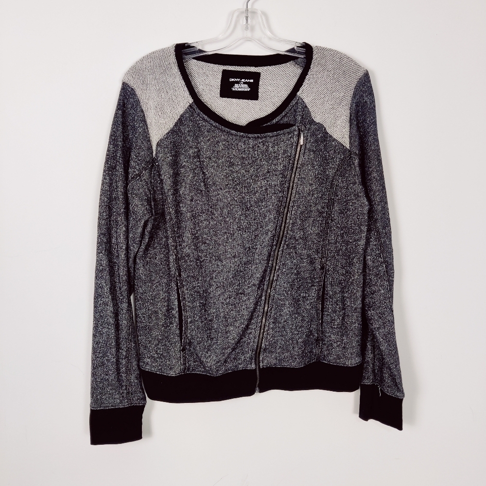 DKNY Jeans Women's Zipped Cardigan Size Large Multimedia Terrycloth Cotton